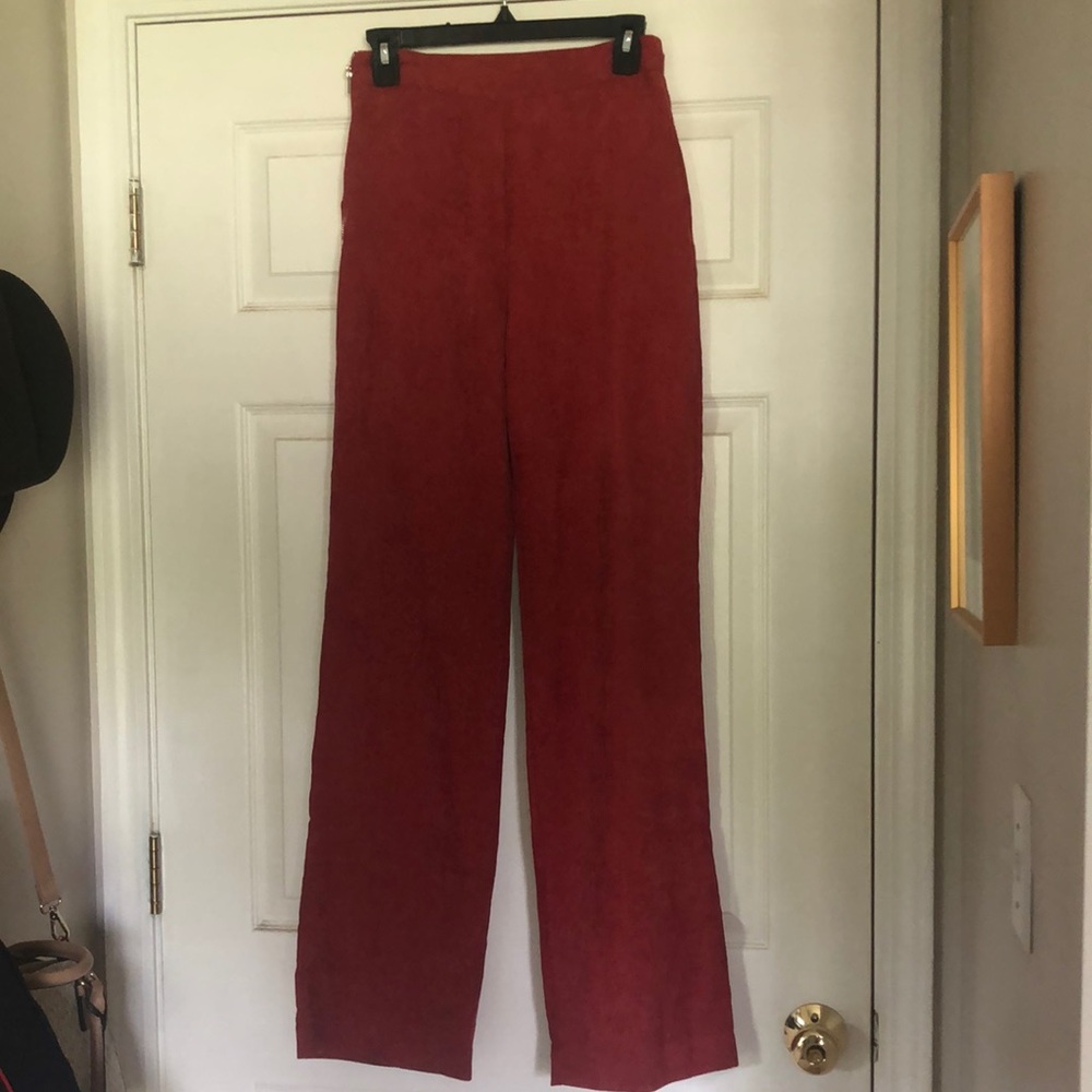 Red Ribbed Wide Leg Pants